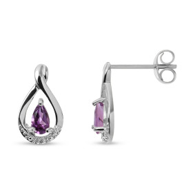 Boucles d'oreilles Pendantes Or blanc 375 Améthyste et Diamant