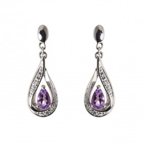 Boucles d oreilles Pendantes Or Blanc 375 Améthyste poire 5x3mm Diamants Améthyste taille poire mesurant 5x3mm pesant 0.2 ...