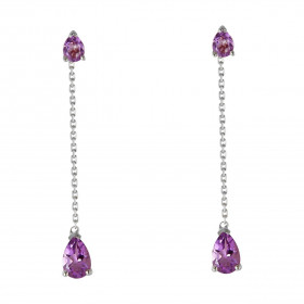 Boucles d oreilles Pendantes Or Blanc 375 Améthyste taille poire Améthyste taille poire 4x3mm contre l oreille 6x4mm parti...