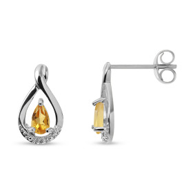 Boucles d&#39;oreilles Pendantes Or blanc 375 Citrine et Diamant. Boucles d&#39;oreilles en Or blanc 375 (9 carats). Motif...