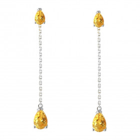 Boucles d'oreilles Pendantes Or Blanc 375 Citrine taille poire