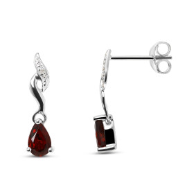 Boucles d'oreilles Pendantes Or blanc 375 Grenat et Diamant