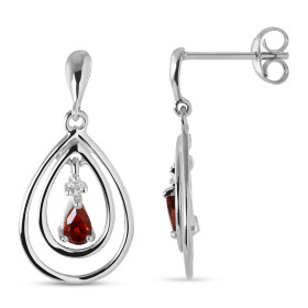 Boucles d'oreilles Pendantes Or blanc 375 Grenat et Diamant