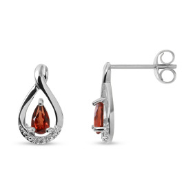 Boucles d oreilles Pendantes Or Blanc 375 Grenat Diamant Boucles d oreilles Or 375 (9 carats) Motif serti d une pierre tai...