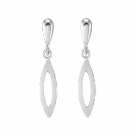 Boucles d&#39;oreilles pendantes en Or Blanc. Motif en forme de navette. Longueur : 2,5cm