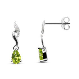 Boucles d'oreilles Pendantes Or blanc 375 Péridot et Diamant