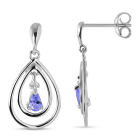 Boucles d'oreilles Pendantes Or blanc 375 Tanzanite et Diamant. Boucles d'oreilles en Or blanc 375 (9 carats). Motif en fo...