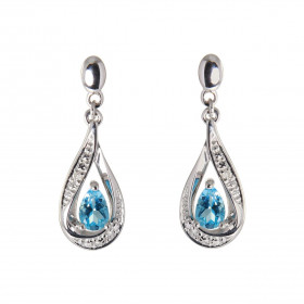 Boucles d'oreilles Pendantes Or Blanc 375 Topaze bleue traitée poire de 5x3mm et Diamants. Topaze bleue traitée taille poi...