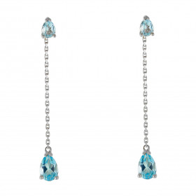 Boucles d'oreilles Pendantes Or Blanc 375 Topaze bleue traitée taille poire