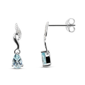 Boucles d'oreilles Pendantes Or blanc 375 Topaze et Diamant. Boucles d'oreilles en Or blanc 375 (9 carats). Motif serti d'...