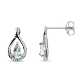 Boucles d&#39;oreilles Pendantes Or blanc 375 Topaze et Diamant. Boucles d&#39;oreilles en Or 375 (9 carats). Motif serti ...