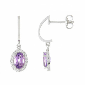 Boucles d oreilles pendantes Or Blanc 750 Améthyste 6x4mm Oxydes Dimensions d une boucle vue face : 21 x 7 mm Système ferm...