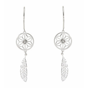 Boucles d'oreilles pendantes Or Blanc 750 attrape rêve et diamant