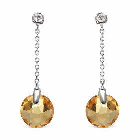 Boucles d'oreilles pendantes Citrine en Or Blanc 750. Ces magnifiques Citrines taille dôme mesurent 8mm de diamètre. Une p...