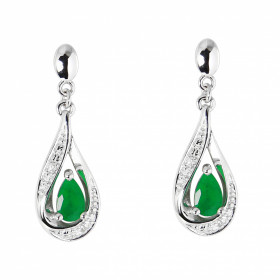 Boucles d'oreilles Pendantes Or Blanc 750 Emeraude poire de 5x3mm et Diamants