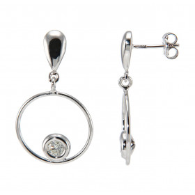 Boucles d&#39;oreilles pendantes en Or Blanc 750 et Diamants. Pierres rondes de 3.5mm de diamètre. Poids total des Diamant...