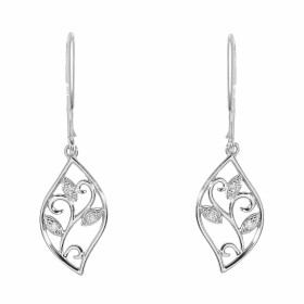 Boucles d'oreilles pendantes Or Blanc 750/1000 en forme de feuille serties de 3 petits diamants. Dimension de la boucle : ...