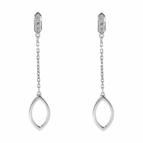 Boucles d oreilles pendantes Or Blanc 750/1000 composées d une navette 6x10mm, d une chaînette 15mm d une barre sertie 3 d...
