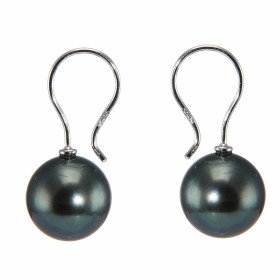  Boucles d oreilles pendantes Or blanc 750 perles Tahiti Diamètre des perles : 9.5 à 10mm Qualité des perles : AA Système ...