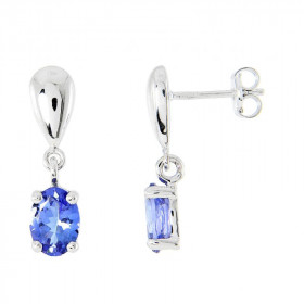 Boucles d'oreilles pendantes Or Blanc 750 Tanzanite Ovale 7x5mm