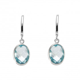 Boucles d oreilles Pendantes Or Blanc 750 Topaze bleue traitée Ovale 9x7mm Chaque boucle est sertie d une pierre ovale 9x7...
