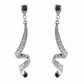 Boucles d'oreilles pendantes Or Blanc 750/1000 en forme de tourbillon serti de 16 diamants. Dimensions de la boucle : 6x35...
