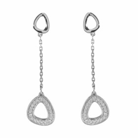 Boucles d oreilles pendantes Or Blanc 750/1000 composées d un triangle arrondi serti 3 petits diamants une chaînette 15mm ...