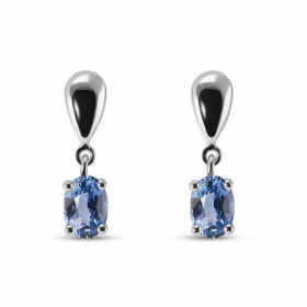  Boucles d oreilles pendantes Or Blanc serties deux saphirs Ceylan ovales 7x5mm(2 x 0.9 carat) Système fermeture : pousset...
