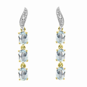 Boucles d'oreilles Pendantes Or Jaune  375 Aigue Marine et Diamant