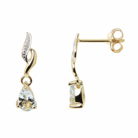 Boucles d'oreilles Pendantes Or jaune 375 Aigue Marine et Diamant