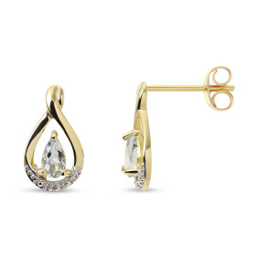 Boucles d'oreilles Pendantes Or jaune 375 Aigue Marine et Diamant. Boucles d'oreilles en Or jaune 375 (9 carats). Motif se...