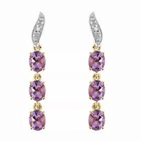 Boucles d oreilles Or jaune 375 serties 6 améthystes ovales 4x3mm 2 diamants Longueur : 25mm Poids Diamant : 0,01 carats Q...