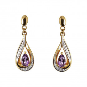 Boucles d oreilles Pendantes Or Jaune 375 Améthyste poire 5x3mm Diamants Améthyste taille poire mesurant 5x3mm pesant 0.2 ...