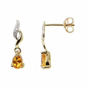 Boucles d'oreilles Pendantes Or jaune 375 Citrine et Diamant. Boucles d'oreilles en Or jaune 375 (9 carats). Pierre taille...