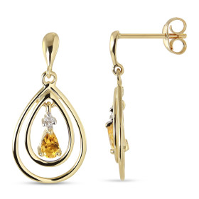 Boucles d'oreilles Pendantes Or jaune 375 Citrine et Diamant. Boucles d'oreilles en Or jaune 375 (9 carats). Motif en form...