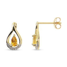 Boucles d oreilles Pendantes Or jaune 375 Citrine Diamant Boucles d oreilles Or jaune 375 (9 carats) Motif serti d une pie...