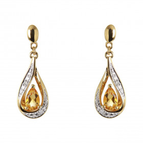 Boucles d oreilles Pendantes Or Jaune 375 Citrine poire 5x3mm Diamants Citrine taille poire mesurant 5x3mm pesant 0.2 cara...
