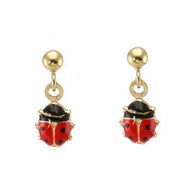  Boucles d oreilles or jaune 375 forme coccinelle laque noire rouge Système d attache : poussette belge Longueur : 13mm La...