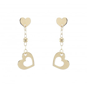 Boucles d'oreilles en or jaune 375 composées d'un coeur suspendu à une chaînette de 1cm. Système d'attache : poussette bel...