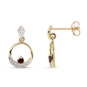 Boucles d oreilles Pendantes Or jaune 375 Grenat Boucles d oreilles Or jaune 375 (9 carats) Motif rond serti d une petite ...