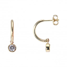 Boucles d'oreilles pendantes Or Jaune 375 en forme de demi créole section ronde de 1,5mm de large. Un oxyde serti clos de ...