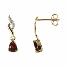 Boucles d oreilles Pendantes Or jaune 375 Grenat Diamant Boucles d oreilles Or jaune 375 (9 carats) Pierre taille poire 6x...