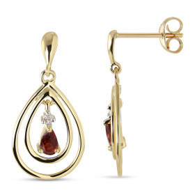 Boucles d'oreilles Pendantes Or jaune 375 Grenat et Diamant