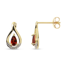 Boucles d oreilles Pendantes Or jaune 375 Grenat Diamant Boucles d oreilles Or jaune 375 (9 carats) Motif serti d une pier...