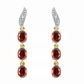 Boucles d'oreilles Pendantes  Or Jaune 375 Grenat Ovale et Diamant