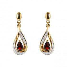 Boucles d oreilles Pendantes Or Jaune 375 Grenat poire 5x3mm Diamants Grenat taille poire mesurant 5x3mm pesant 0.2 carat ...