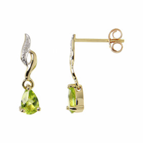 Boucles d'oreilles Pendantes Or jaune 375 Péridot et Diamant. Boucles d'oreilles en Or jaune 375 (9 carats). Pierre taille...