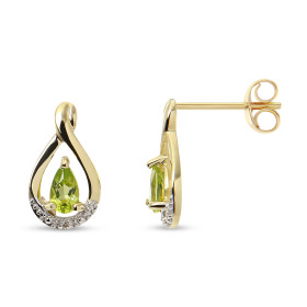 Boucles d'oreilles Pendantes Or jaune 375 Péridot et Diamant. Boucles d'oreilles en Or jaune 375 (9 carats). Motif serti d...