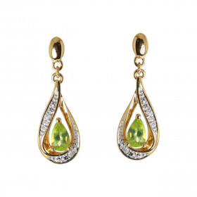 Boucles d'oreilles Pendantes Or Jaune 375 Péridot poire de 5x3mm et Diamants