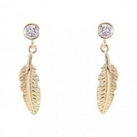 Boucles d oreilles pendantes Or Jaune 375 composée d un oxyde zirconium serti clos 4mm diamètre auquel est suspendu une pl...